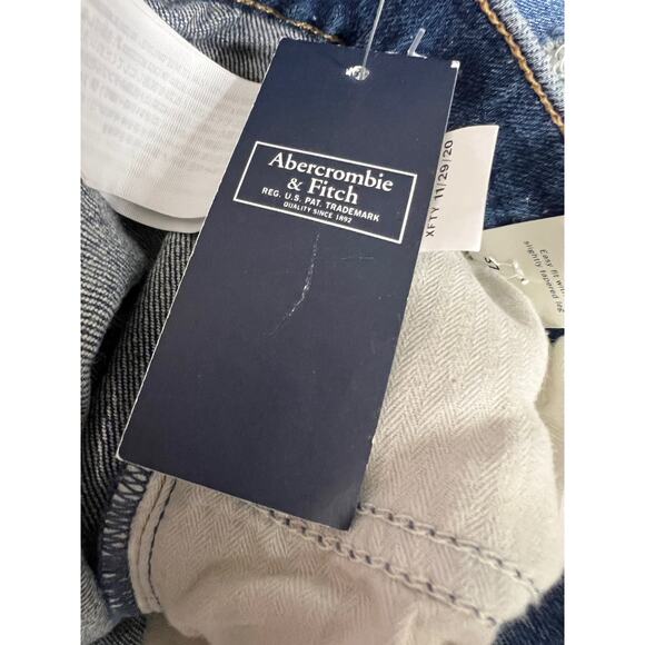 Abercrombie & Fitch Distressed High Rise Mom Jeans Stretch Blue Size 37 Plus 24R - Picture 5 of 8